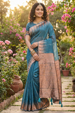Blue Woven Linen Saree (ACA5876)