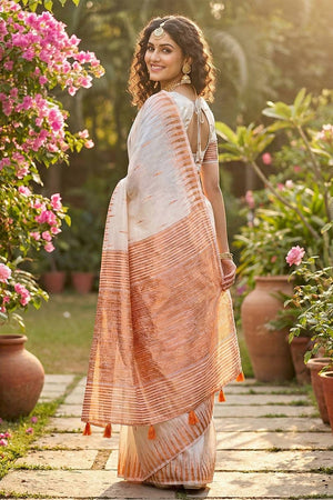 White Woven Linen Saree (ACA5877)