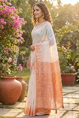 White Woven Linen Saree (ACA5877)