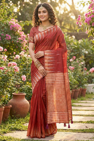 Maroon Woven Linen Saree (ACA5879)
