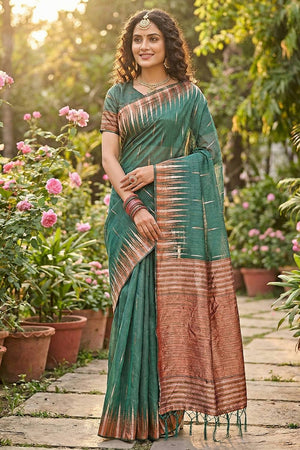 Green Woven Linen Saree (ACA5880)
