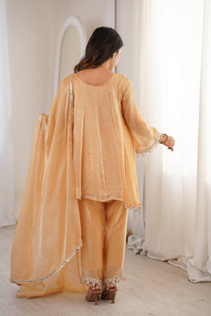 Brown Mirror Sequin Silk Kurti Pant Set (ACA5882)