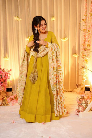 Mustard Solid Soft Silk Gown (ACA5885)