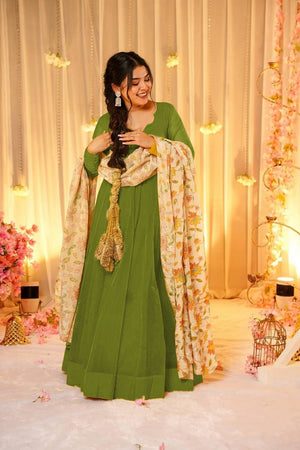 Green Solid Soft Silk Gown (ACA5886)