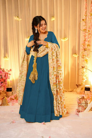 Blue Solid Soft Silk Gown (ACA5887)