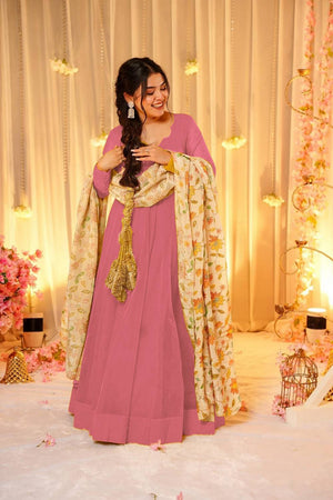 Pink Solid Soft Silk Gown (ACA5888)