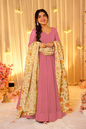 Pink Solid Soft Silk Gown (ACA5888)