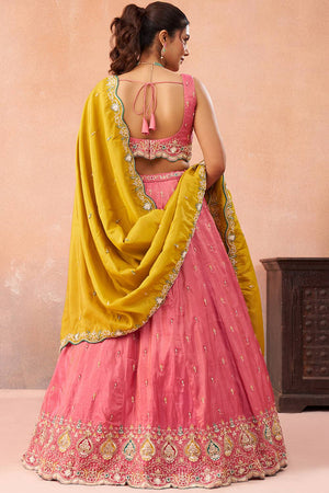 Pink Floral Embroidered Silk Lehenga (ACA5925)
