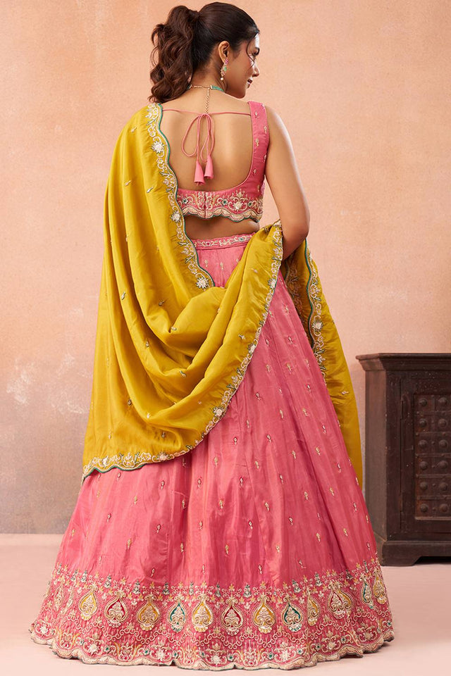 Pink Floral Embroidered Silk Lehenga (ACA5925)