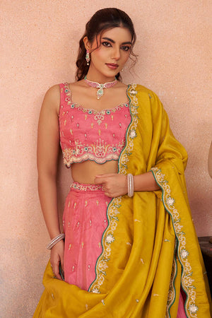Pink Floral Embroidered Silk Lehenga (ACA5925)