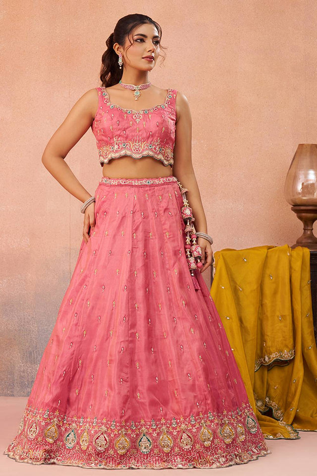 Pink Floral Embroidered Silk Lehenga (ACA5925)