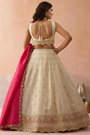 Cream Floral Embroidered Silk Lehenga (ACA5926)
