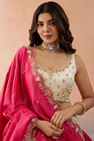 Cream Floral Embroidered Silk Lehenga (ACA5926)
