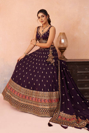 Violet Embroidered Chinon Lehenga (ACA5931)