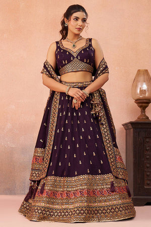 Violet Embroidered Chinon Lehenga (ACA5931)