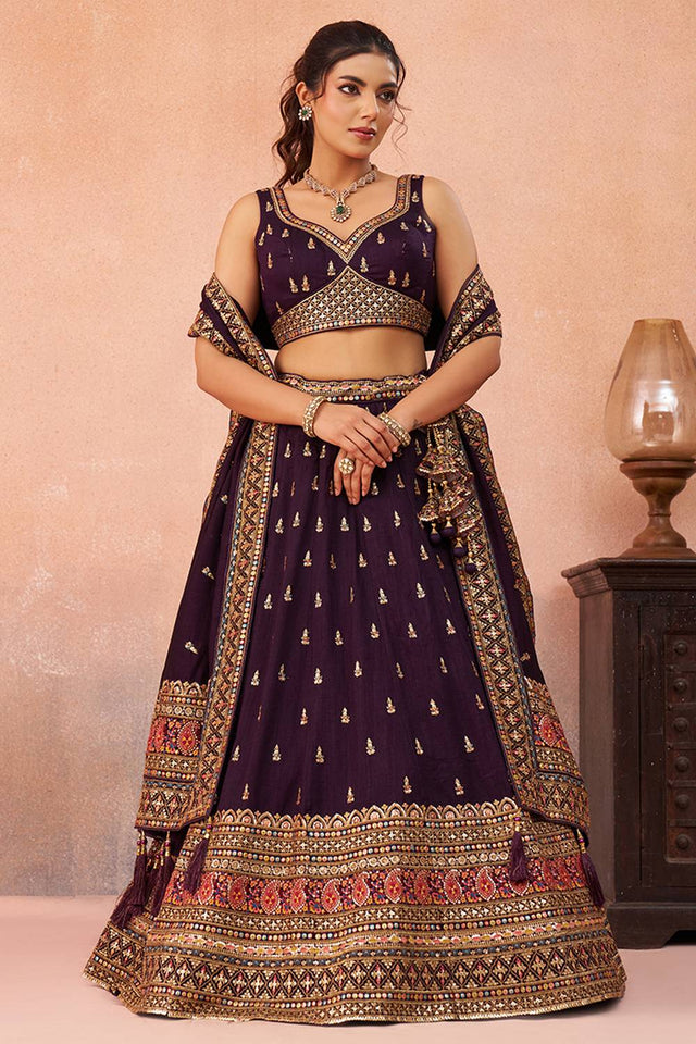 Violet Embroidered Chinon Lehenga (ACA5931)