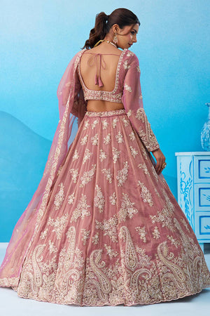 Pink Floral Embroidered Tissue Lehenga (ACA5934)
