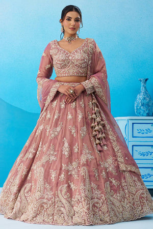 Pink Floral Embroidered Tissue Lehenga (ACA5934)