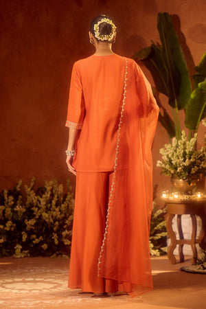 Orange Sequin with Floral Embroidered Chanderi Palazzo Suits (ACA5937)