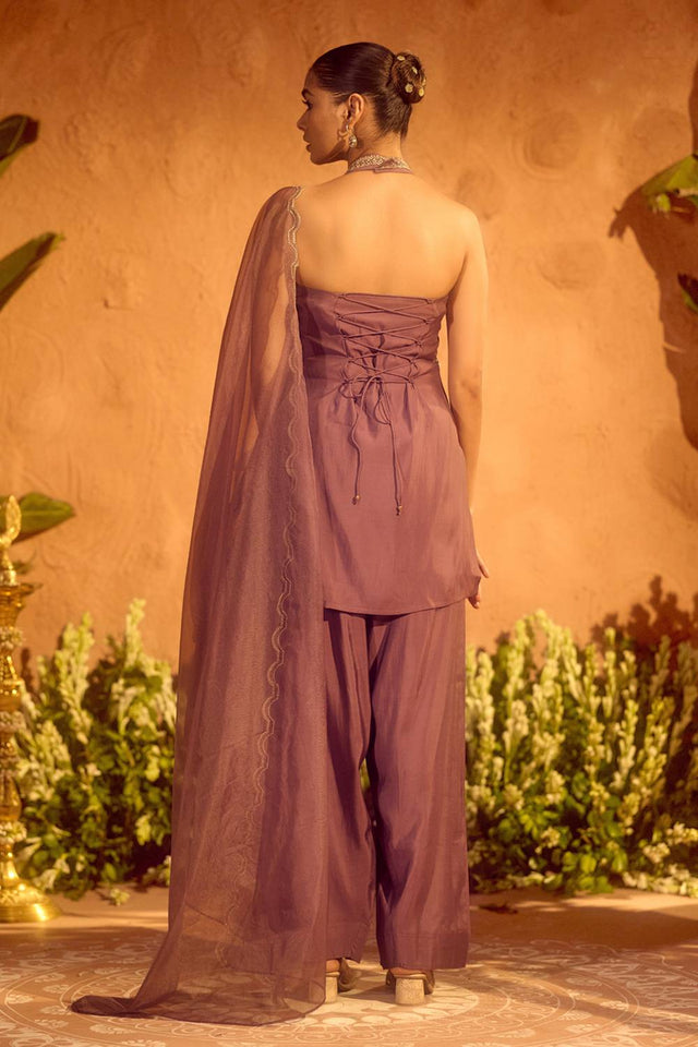 Lavender Embroidered Chanderi Palazzo Suits (ACA5944)