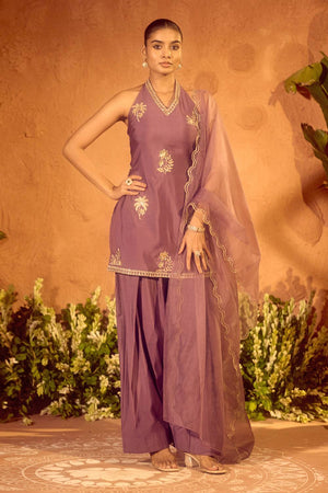 Lavender Embroidered Chanderi Palazzo Suits (ACA5944)