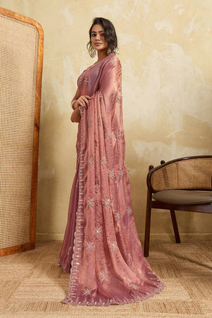 Violet Floral Embroidered Chiffon Saree (ACA5965)
