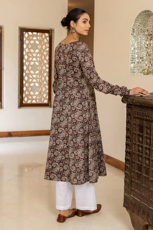 Brown Printed Cotton Long Kurtis (ACA5969)