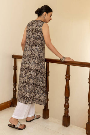 Brown Floral Printed Cotton Long Kurtis (ACA5973)