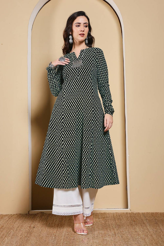 Black Printed Cotton Long Kurtis (ACA5977)