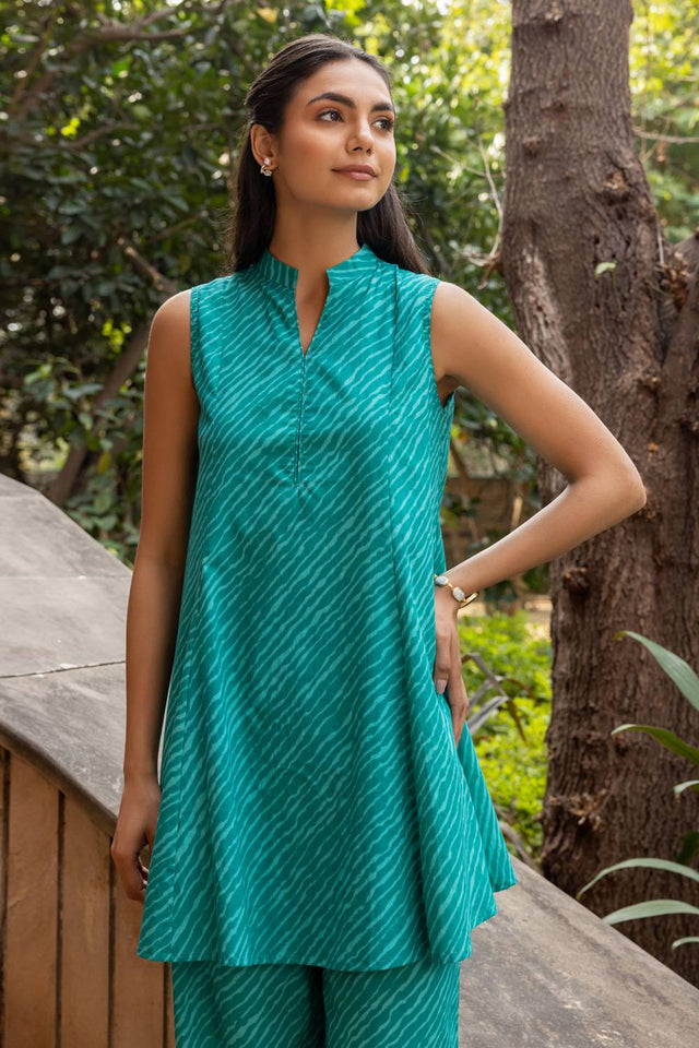 Sea Green Printed Cotton Co-Ord Set (ACA6009)
