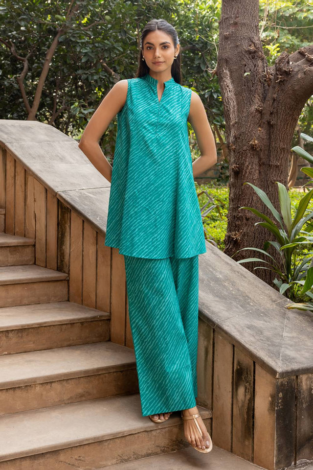 Sea Green Printed Cotton Co-Ord Set (ACA6009)