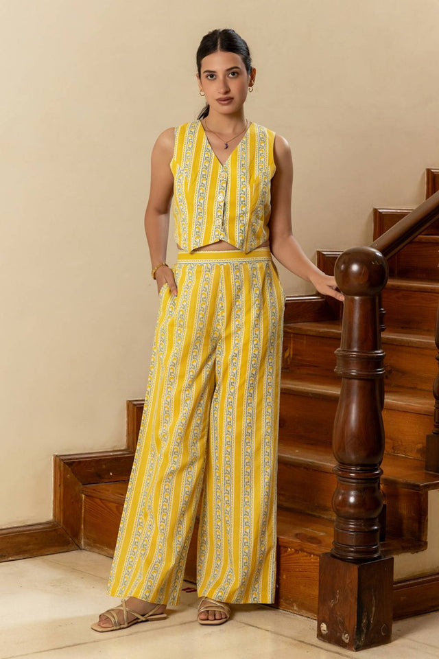 Yellow Printed Cotton Co-Ord Set (ACA6011)