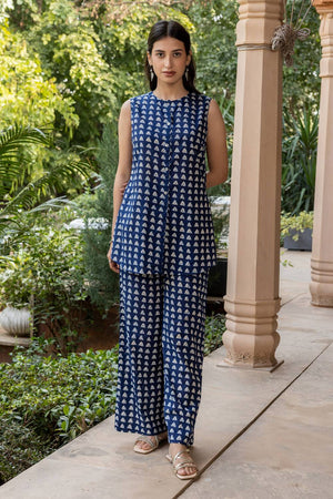 Blue Printed Cotton Co-Ord Set (ACA6012)