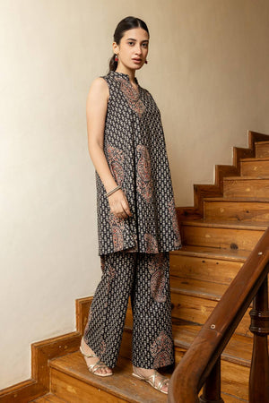 Black Printed Cotton Co-Ord Set (ACA6013)