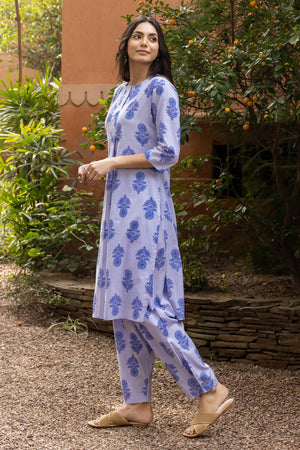 Blue Printed Cotton Co-Ord Set (ACA6015)