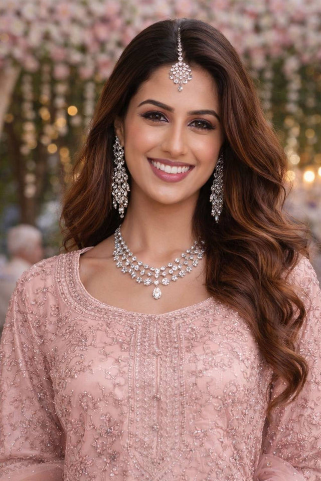 Free Size Stitched Pink Floral Embroidered Net Palazzo Suits (ACA6034)