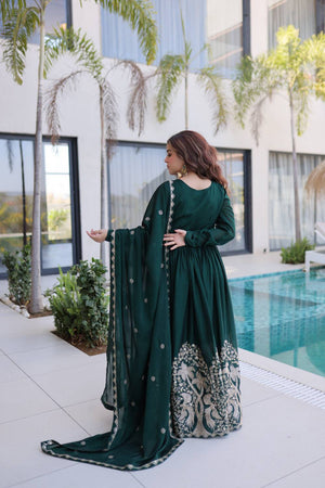 Green Floral Embroidered Silk Blend Gown (ACA6067)