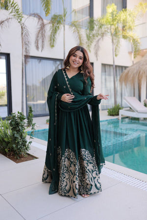 Green Floral Embroidered Silk Blend Gown (ACA6067)