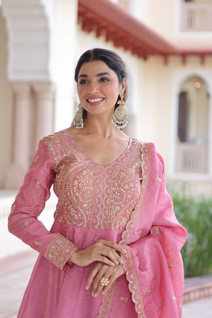 Pink Sequin with Embroidered Silk Blend Gown (ACA6070)