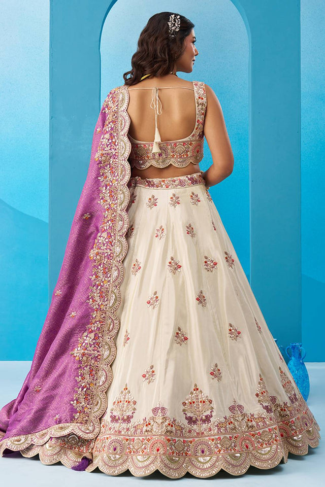 Cream Floral Embroidered Tissue Lehenga (ACA6085)