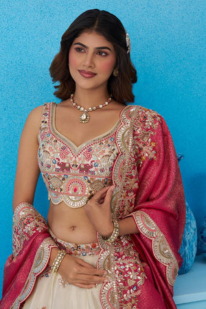 Cream Floral Embroidered Tissue Lehenga (ACA6086)
