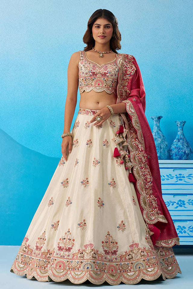 Cream Floral Embroidered Tissue Lehenga (ACA6086)