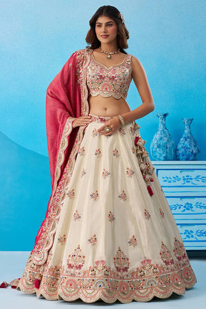 Cream Floral Embroidered Tissue Lehenga (ACA6086)