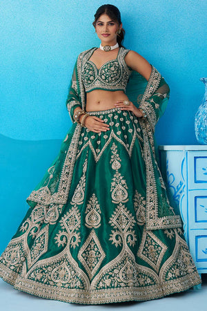 Turquoise Floral Embroidered Silk Lehenga (ACA6087)