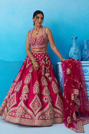 Pink Floral Embroidered Silk Lehenga (ACA6088)