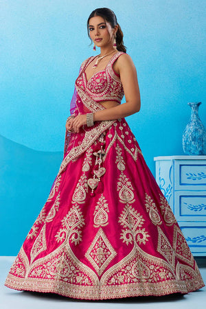 Pink Floral Embroidered Silk Lehenga (ACA6088)