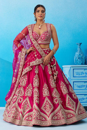 Pink Floral Embroidered Silk Lehenga (ACA6088)