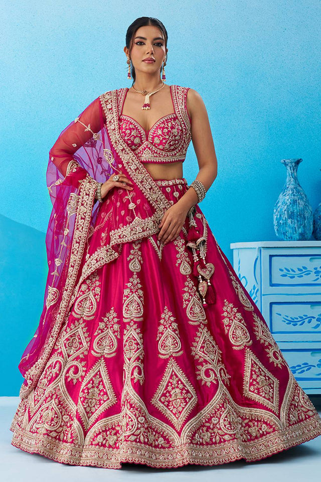 Pink Floral Embroidered Silk Lehenga (ACA6088)