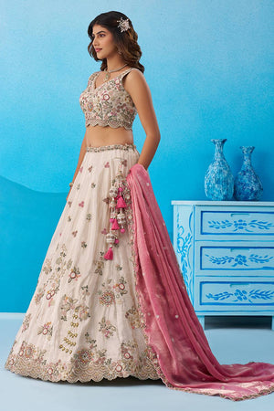 Cream Floral Embroidered Tissue Lehenga (ACA6090)