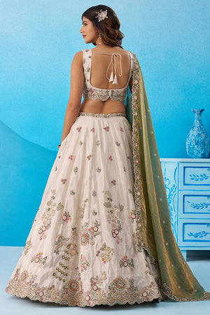 Cream Floral Embroidered Tissue Lehenga (ACA6091)